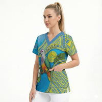 Personalised Palau Biib Bird Scrub Top Rur Flower And Rock Islands Patterns