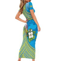 Personalised Palau Biib Bird Short Sleeve Bodycon Dress Rur Flower And Rock Islands Patterns