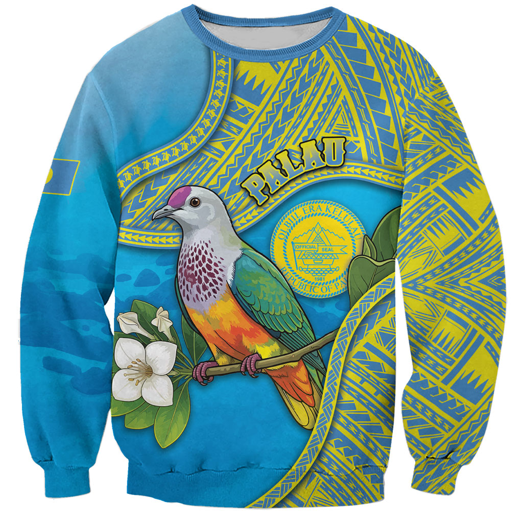Personalised Palau Biib Bird Sweatshirt Rur Flower And Rock Islands Patterns DT05 Unisex Blue - Polynesian Pride