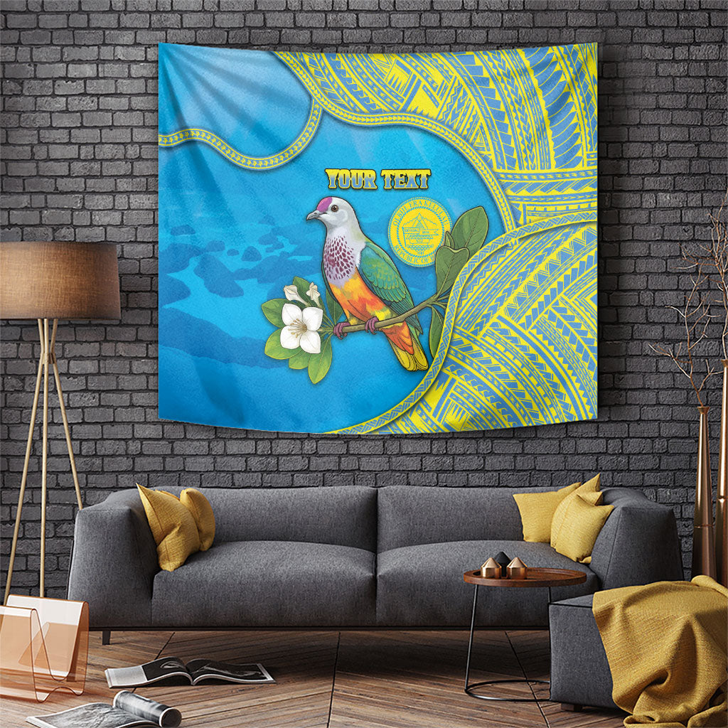 Personalised Palau Biib Bird Tapestry Rur Flower And Rock Islands Patterns DT05 Blue - Polynesian Pride