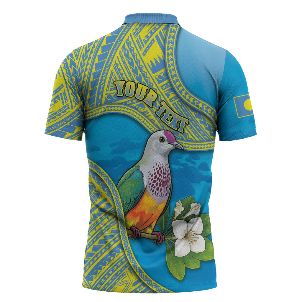 Personalised Palau Biib Bird Zipper Polo Shirt Rur Flower And Rock Islands Patterns