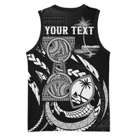 Personalised Guam Liberation Day Basketball Jersey Black White Latte Stone Tribal Patterns