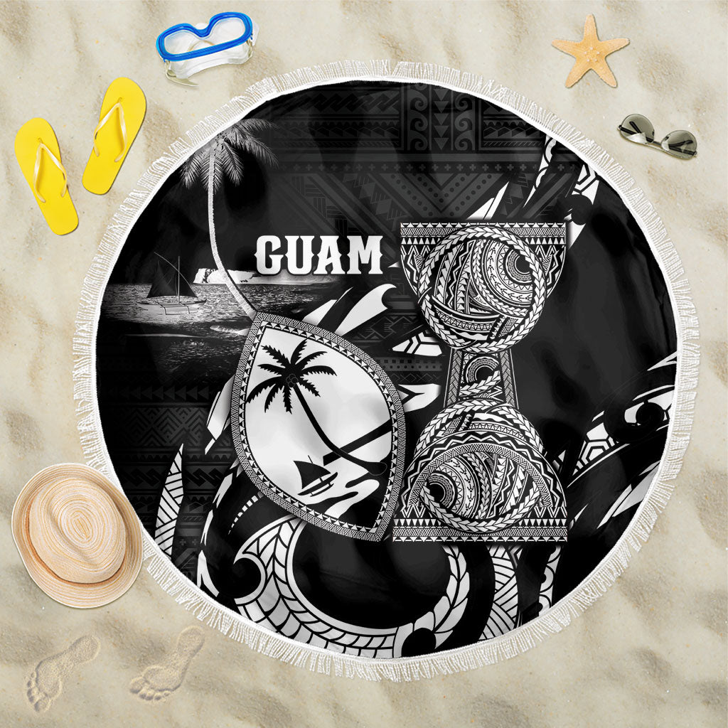 Guam Liberation Day Beach Blanket Black White Latte Stone Tribal Patterns DT05 One Size 150cm Black - Polynesian Pride
