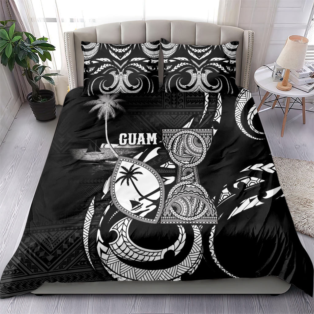 Guam Liberation Day Bedding Set Black White Latte Stone Tribal Patterns