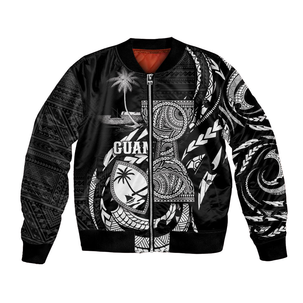 Personalised Guam Liberation Day Bomber Jacket Black White Latte Stone Tribal Patterns DT05 Unisex Black - Polynesian Pride