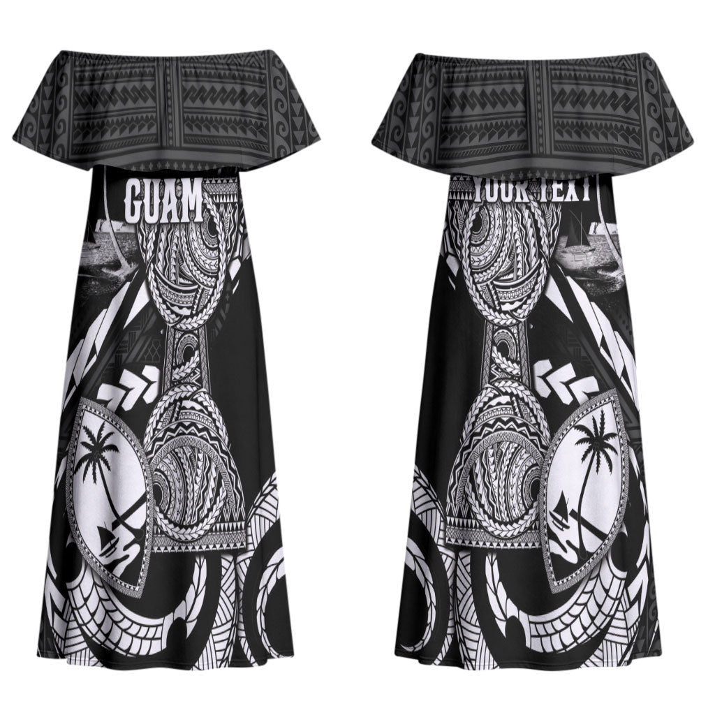 Personalised Guam Liberation Day Couples Matching Off Shoulder Maxi Dress and Hawaiian Shirt Black White Latte Stone Tribal Patterns DT05 - Polynesian Pride