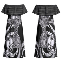 Personalised Guam Liberation Day Couples Matching Off Shoulder Maxi Dress and Hawaiian Shirt Black White Latte Stone Tribal Patterns DT05 - Polynesian Pride