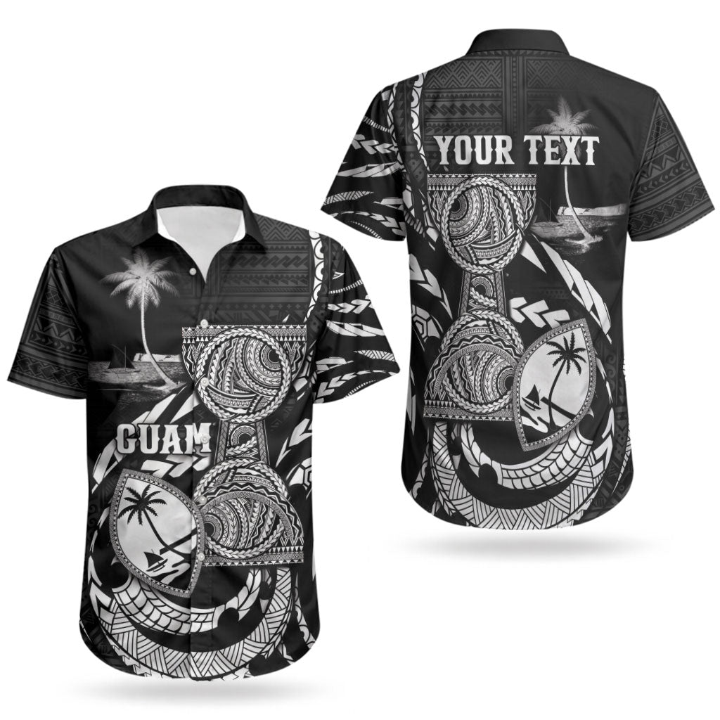 Personalised Guam Liberation Day Couples Matching Off Shoulder Short Dress and Hawaiian Shirt Black White Latte Stone Tribal Patterns DT05 - Polynesian Pride