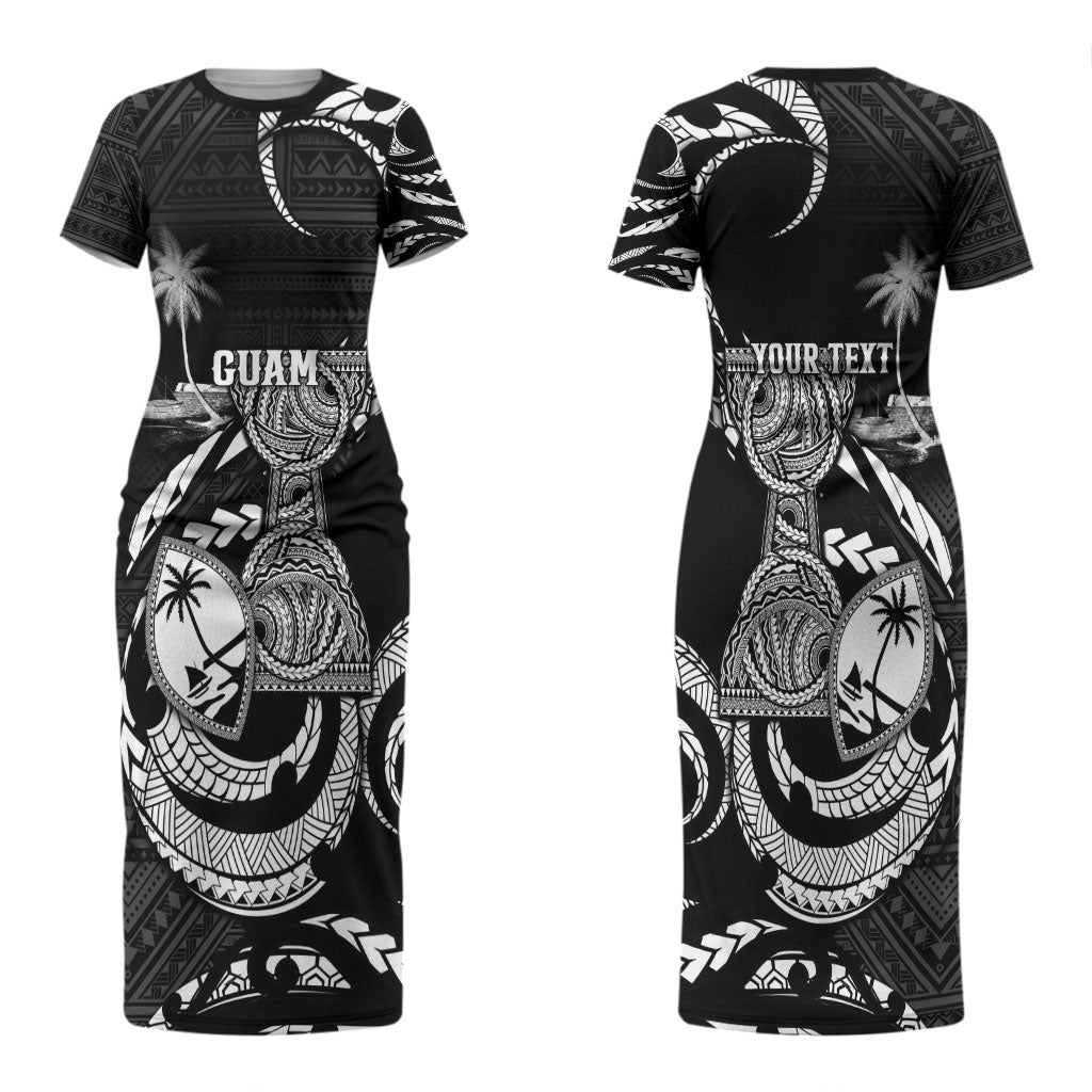 Personalised Guam Liberation Day Couples Matching Short Sleeve Bodycon Dress and Hawaiian Shirt Black White Latte Stone Tribal Patterns DT05 - Polynesian Pride