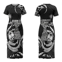 Personalised Guam Liberation Day Couples Matching Short Sleeve Bodycon Dress and Long Sleeve Button Shirt Black White Latte Stone Tribal Patterns DT05 - Polynesian Pride