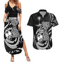Personalised Guam Liberation Day Couples Matching Summer Maxi Dress and Hawaiian Shirt Black White Latte Stone Tribal Patterns