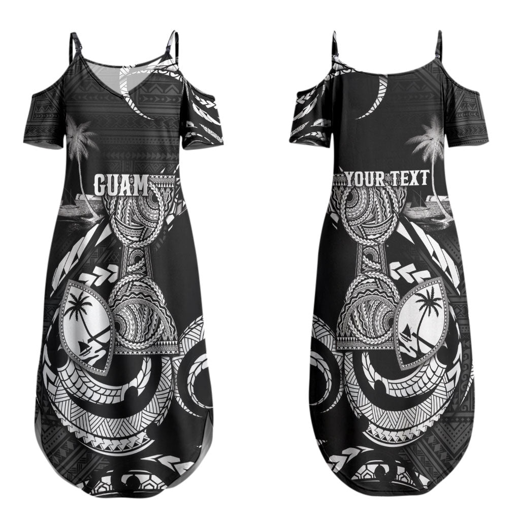 Personalised Guam Liberation Day Couples Matching Summer Maxi Dress and Hawaiian Shirt Black White Latte Stone Tribal Patterns DT05 - Polynesian Pride