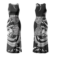 Personalised Guam Liberation Day Couples Matching Tank Maxi Dress and Long Sleeve Button Shirt Black White Latte Stone Tribal Patterns DT05 - Polynesian Pride