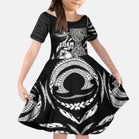 Personalised Guam Liberation Day Family Matching Off The Shoulder Long Sleeve Dress and Hawaiian Shirt Black White Latte Stone Tribal Patterns