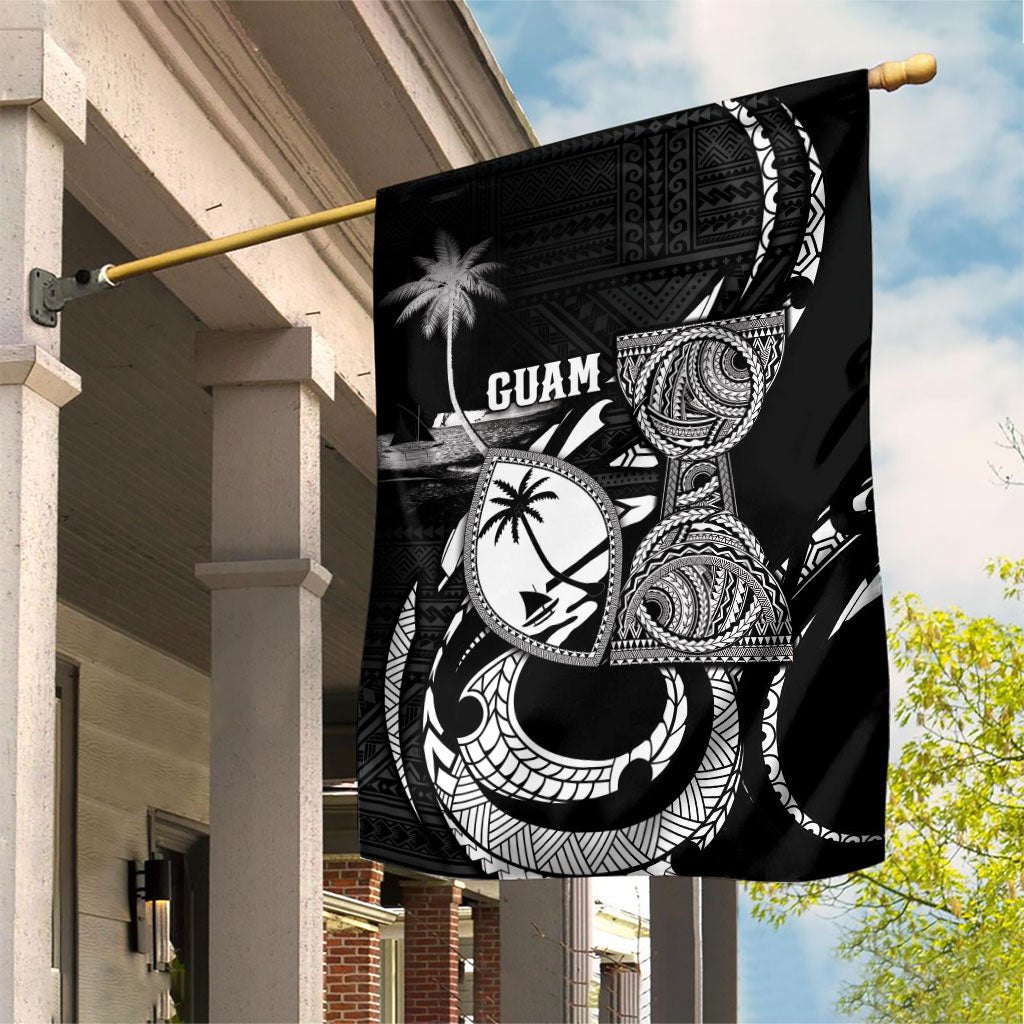 Guam Liberation Day Garden Flag Black White Latte Stone Tribal Patterns DT05 House Flag Black - Polynesian Pride