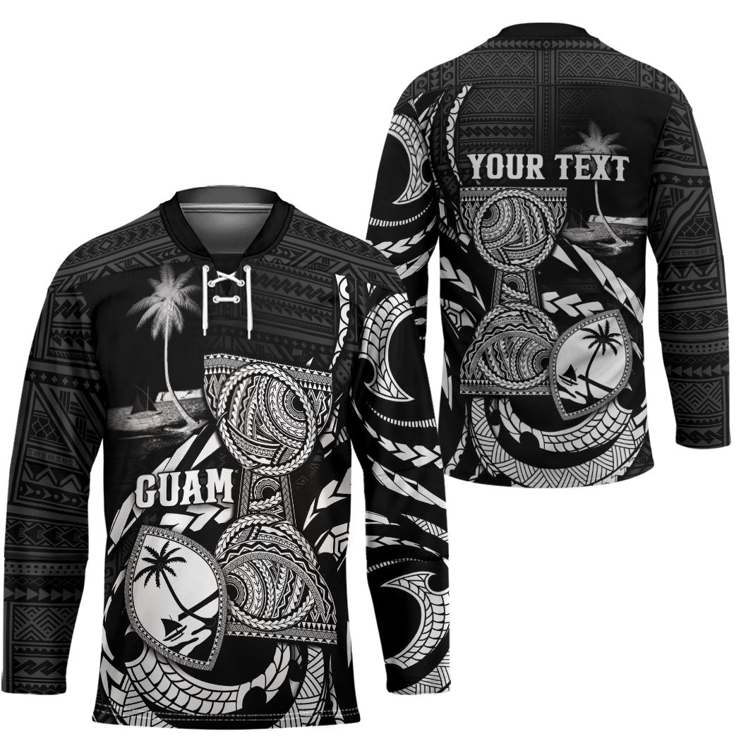 Personalised Guam Liberation Day Hockey Jersey Black White Latte Stone Tribal Patterns