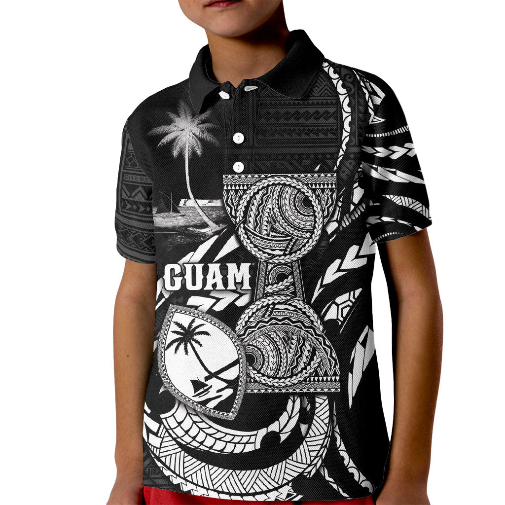 Personalised Guam Liberation Day Kid Polo Shirt Black White Latte Stone Tribal Patterns