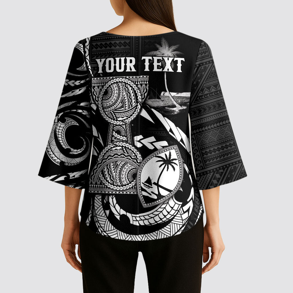 Personalised Guam Liberation Day Kimono Sleeve Blouse Black White Latte Stone Tribal Patterns