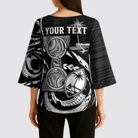 Personalised Guam Liberation Day Kimono Sleeve Blouse Black White Latte Stone Tribal Patterns
