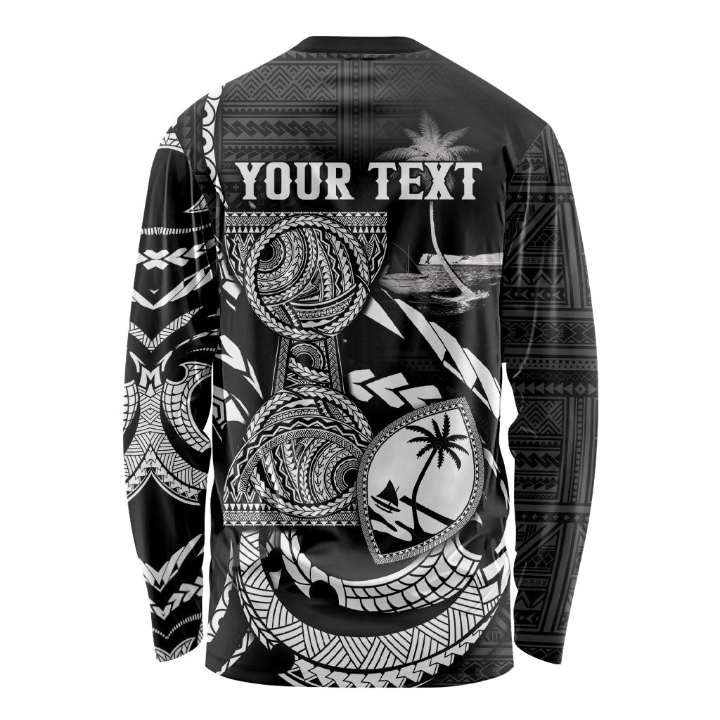 Personalised Guam Liberation Day Long Sleeve Shirt Black White Latte Stone Tribal Patterns