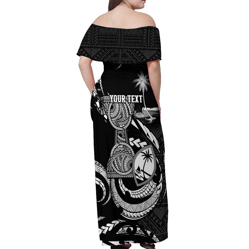Personalised Guam Liberation Day Off Shoulder Maxi Dress Black White Latte Stone Tribal Patterns