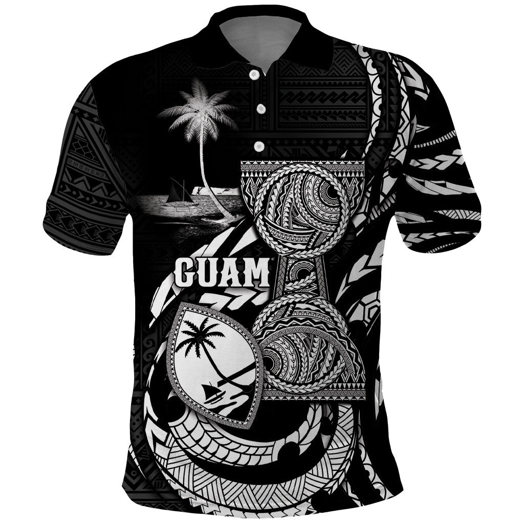 Personalised Guam Liberation Day Polo Shirt Black White Latte Stone Tribal Patterns DT05 Black - Polynesian Pride