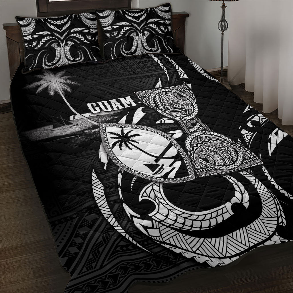 Guam Liberation Day Quilt Bed Set Black White Latte Stone Tribal Patterns DT05 Black - Polynesian Pride
