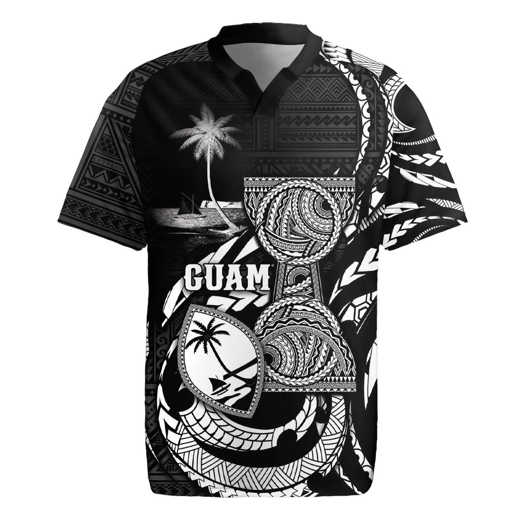Personalised Guam Liberation Day Rugby Jersey Black White Latte Stone Tribal Patterns