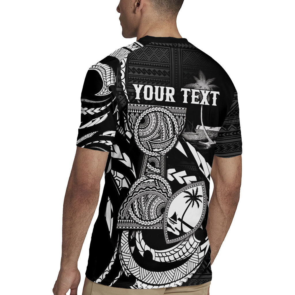 Personalised Guam Liberation Day Rugby Jersey Black White Latte Stone Tribal Patterns