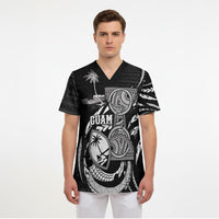 Personalised Guam Liberation Day Scrub Top Black White Latte Stone Tribal Patterns