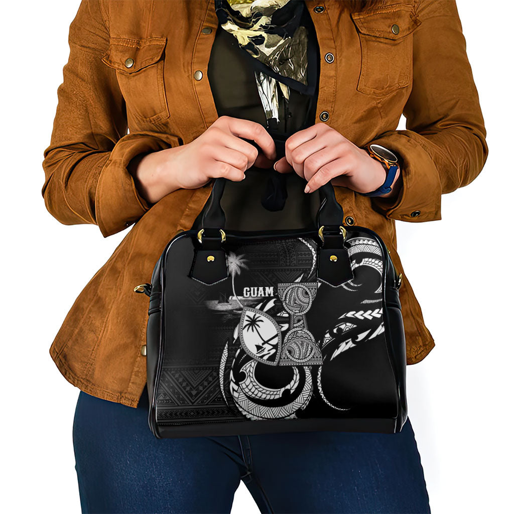Guam Liberation Day Shoulder Handbag Black White Latte Stone Tribal Patterns
