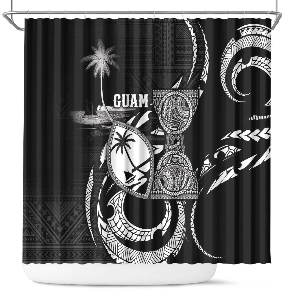 Guam Liberation Day Shower Curtain Black White Latte Stone Tribal Patterns DT05 Black - Polynesian Pride