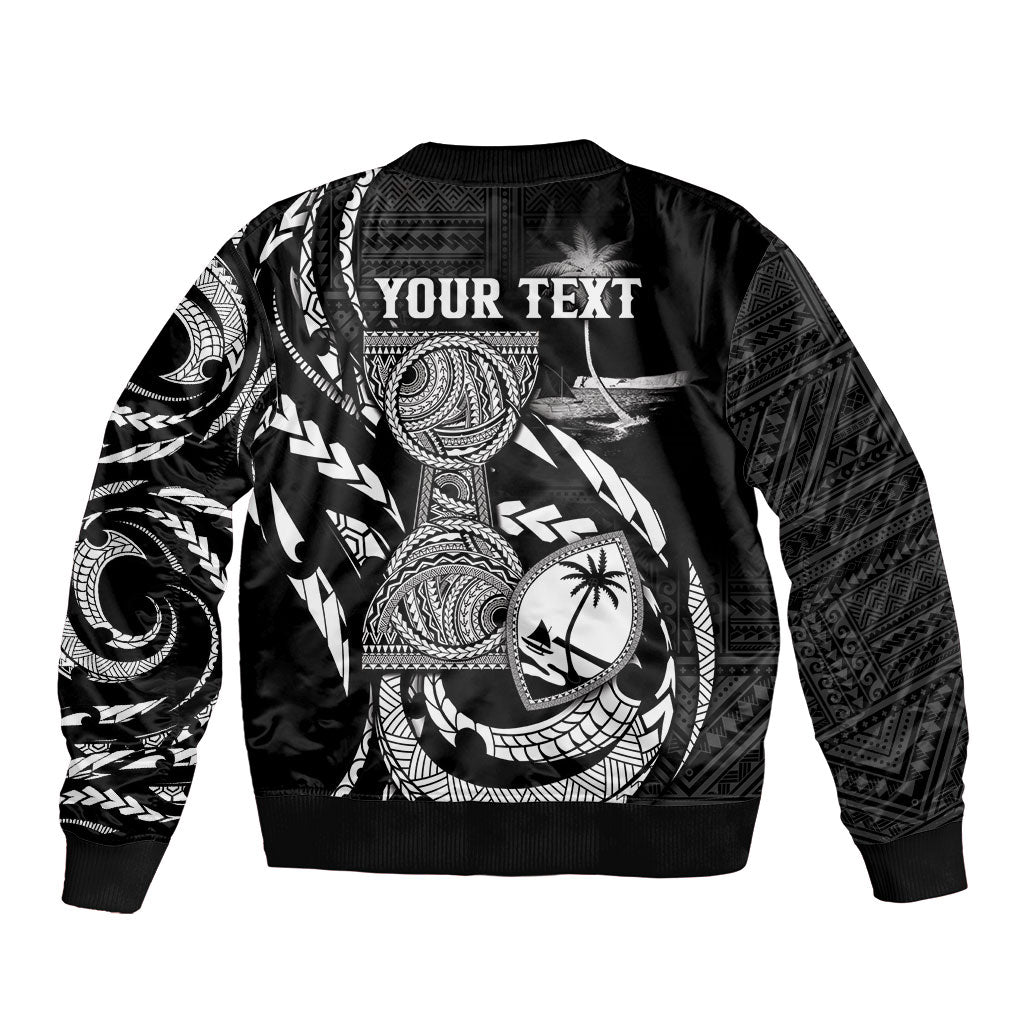 Personalised Guam Liberation Day Sleeve Zip Bomber Jacket Black White Latte Stone Tribal Patterns