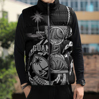 Personalised Guam Liberation Day Sleeveless Puffer Jacket Black White Latte Stone Tribal Patterns