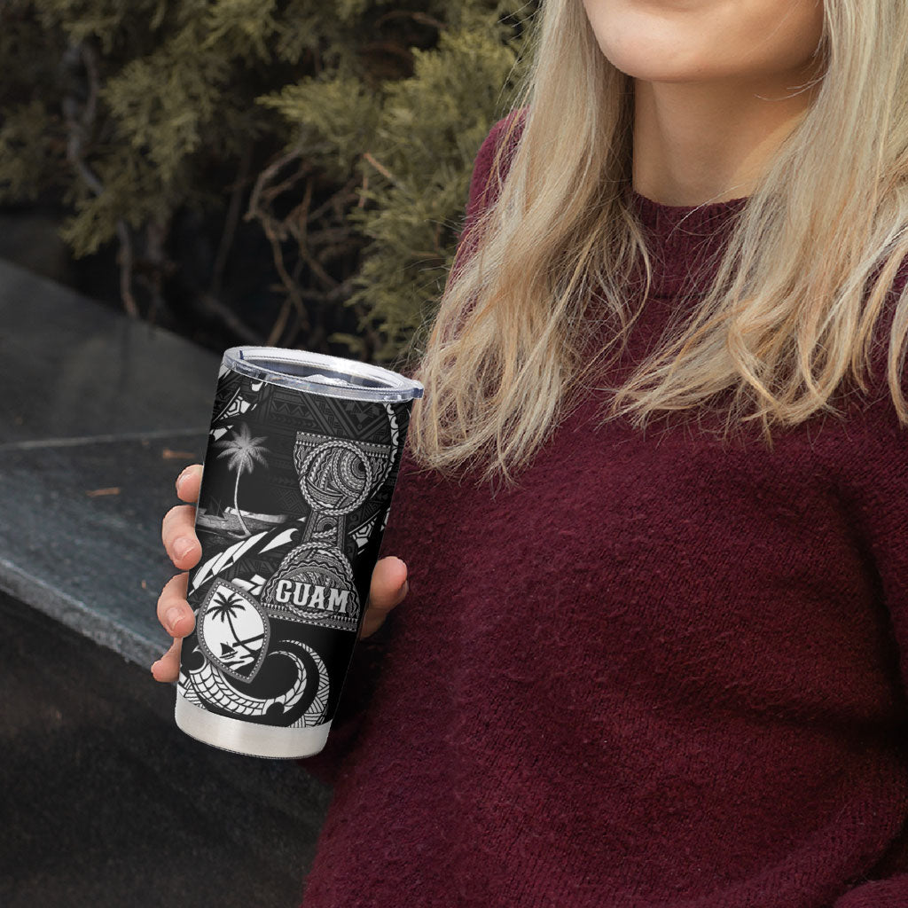 Personalised Guam Liberation Day Tumbler Cup Black White Latte Stone Tribal Patterns