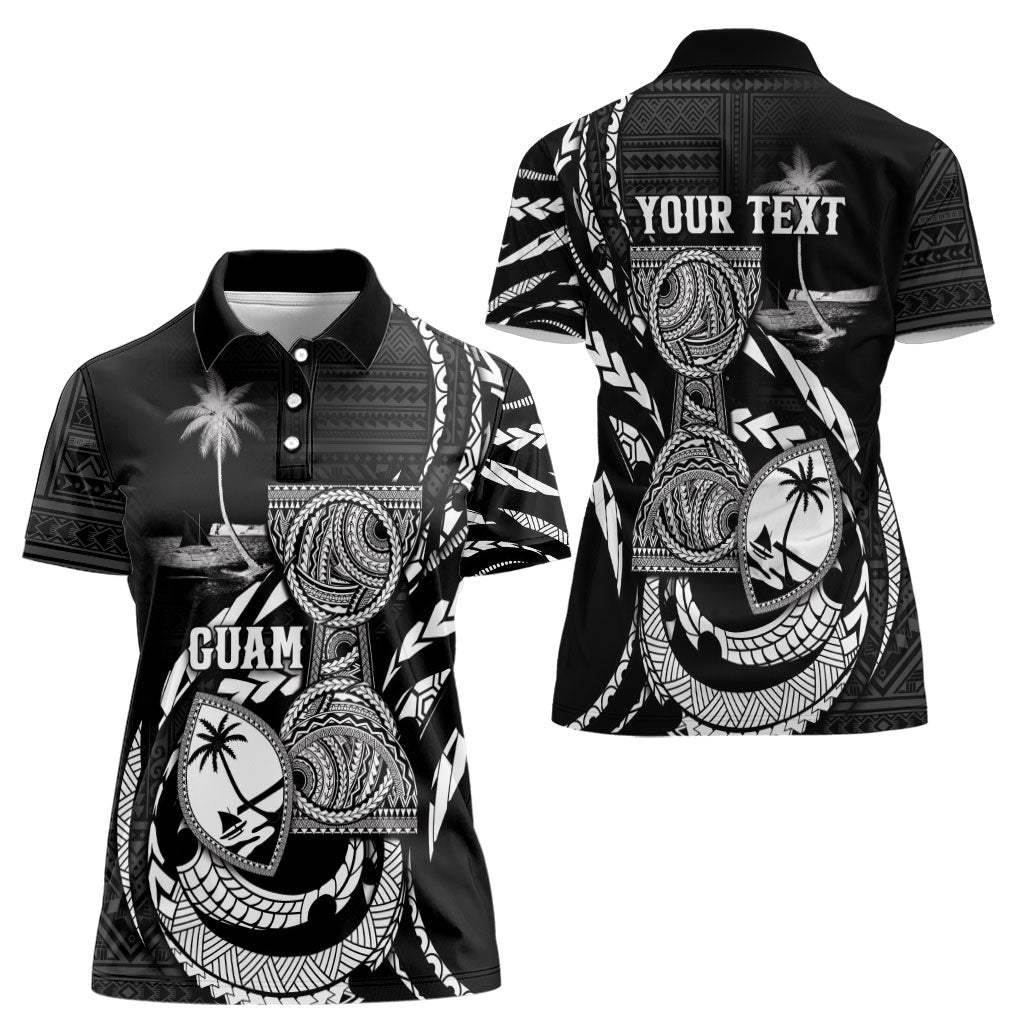 Personalised Guam Liberation Day Women Polo Shirt Black White Latte Stone Tribal Patterns