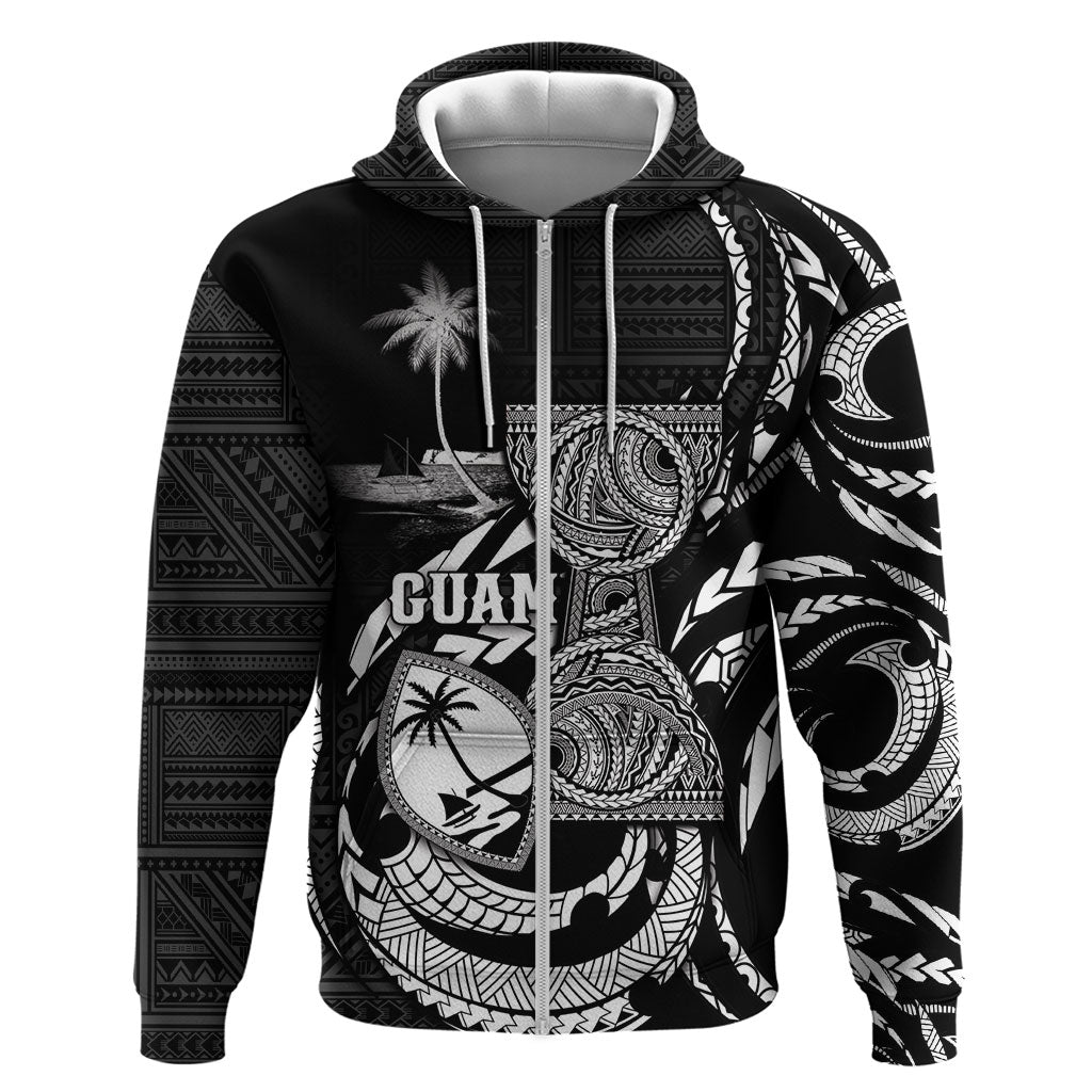 Personalised Guam Liberation Day Zip Hoodie Black White Latte Stone Tribal Patterns DT05 Zip Hoodie Black - Polynesian Pride