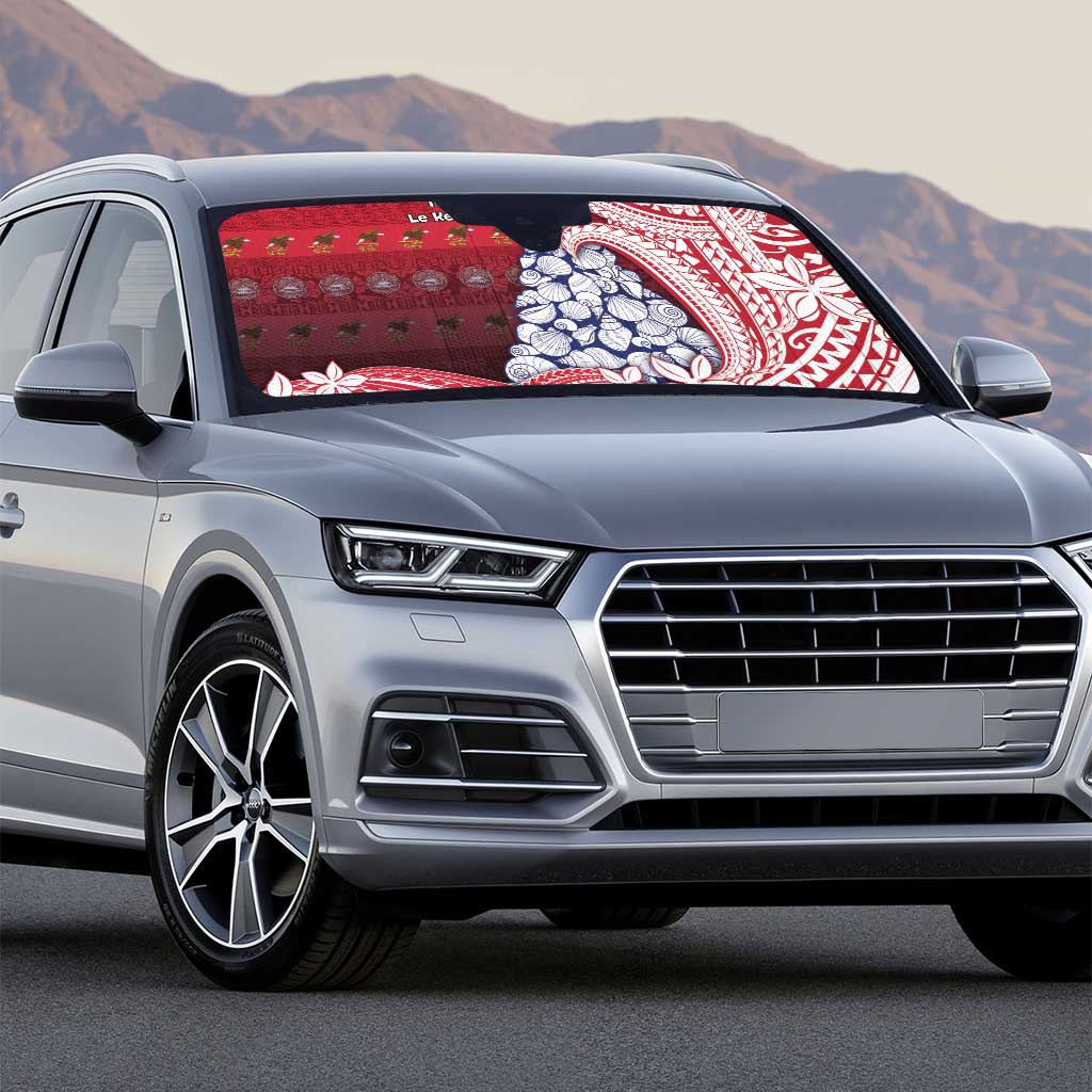 American Samoa Christmas Auto Sun Shade Seashell Xmas Tree Tribal Waves - Polynesian Pride