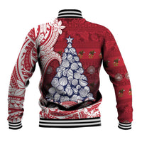 American Samoa Christmas Baseball Jacket Seashell Xmas Tree Tribal Waves - Polynesian Pride