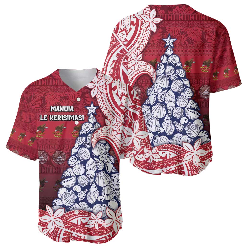 American Samoa Christmas Baseball Jersey Seashell Xmas Tree Tribal Waves - Polynesian Pride