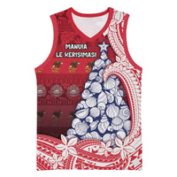 American Samoa Christmas Basketball Jersey Seashell Xmas Tree Tribal Waves - Polynesian Pride