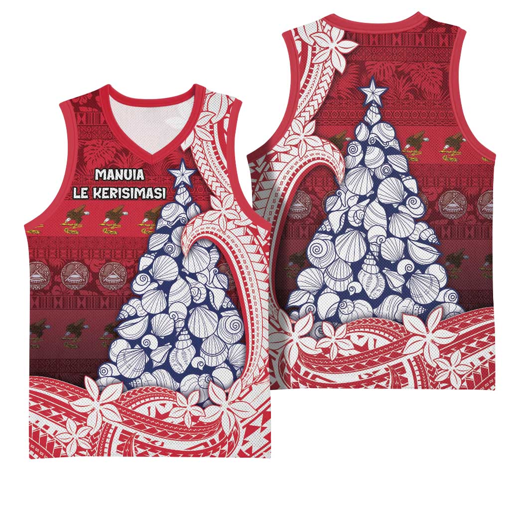 American Samoa Christmas Basketball Jersey Seashell Xmas Tree Tribal Waves - Polynesian Pride