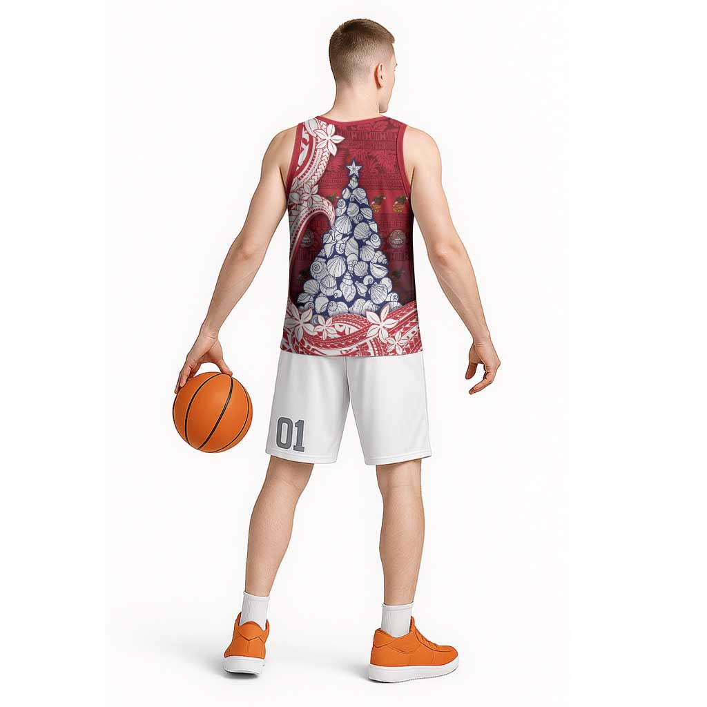 American Samoa Christmas Basketball Jersey Seashell Xmas Tree Tribal Waves - Polynesian Pride
