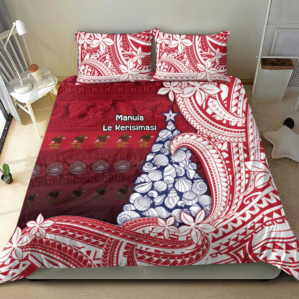 American Samoa Christmas Bedding Set Seashell Xmas Tree Tribal Waves - Polynesian Pride
