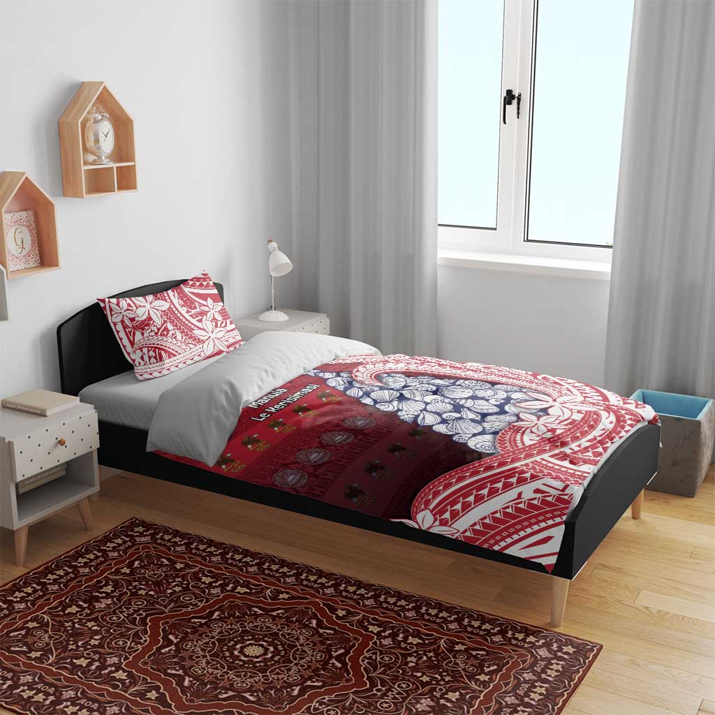 American Samoa Christmas Bedding Set Seashell Xmas Tree Tribal Waves - Polynesian Pride