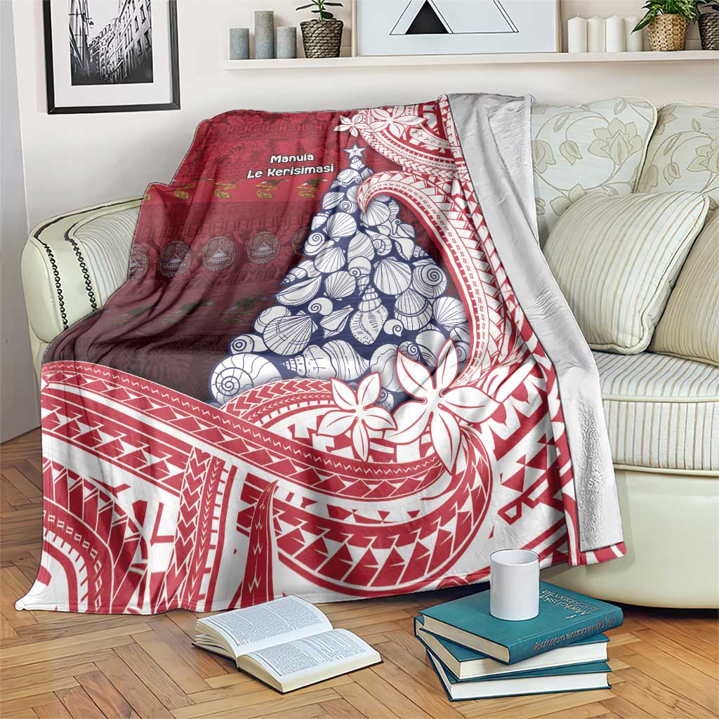 American Samoa Christmas Blanket Seashell Xmas Tree Tribal Waves - Polynesian Pride