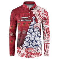 American Samoa Christmas Button Sweatshirt Seashell Xmas Tree Tribal Waves - Polynesian Pride