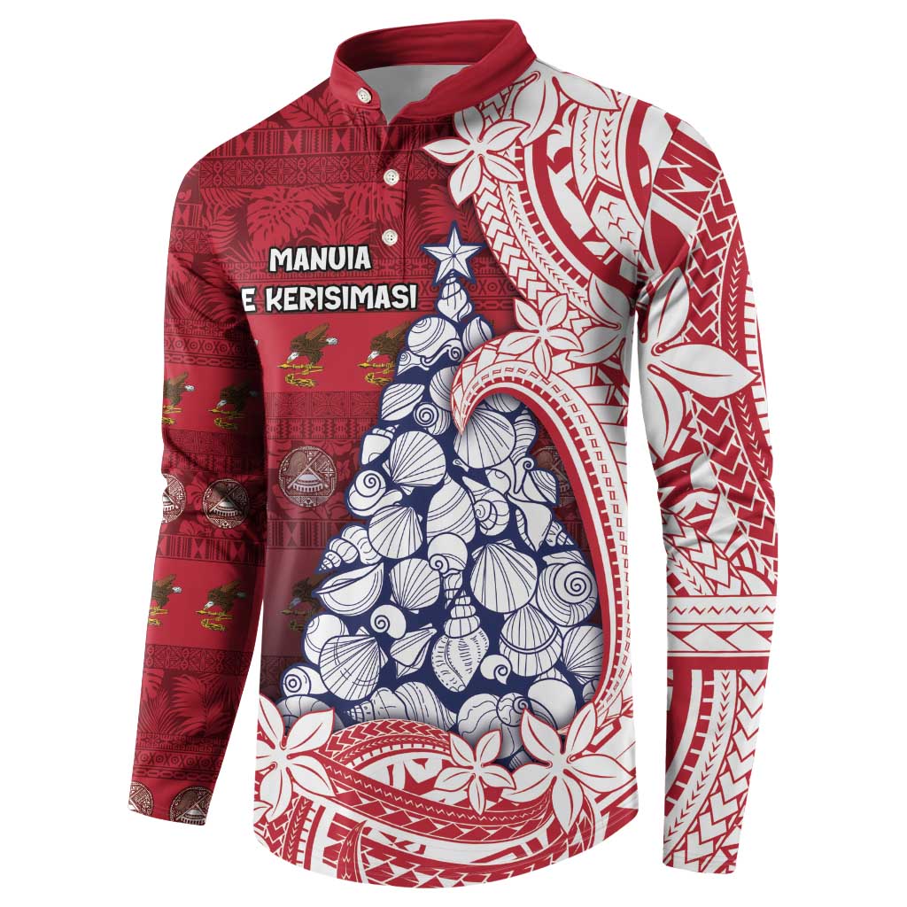 American Samoa Christmas Button Sweatshirt Seashell Xmas Tree Tribal Waves - Polynesian Pride