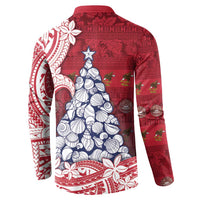 American Samoa Christmas Button Sweatshirt Seashell Xmas Tree Tribal Waves - Polynesian Pride