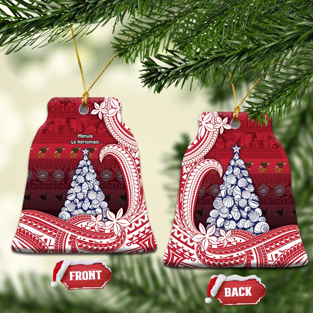 American Samoa Christmas Ceramic Ornament Seashell Xmas Tree And Waves Patterns - Polynesian Pride
